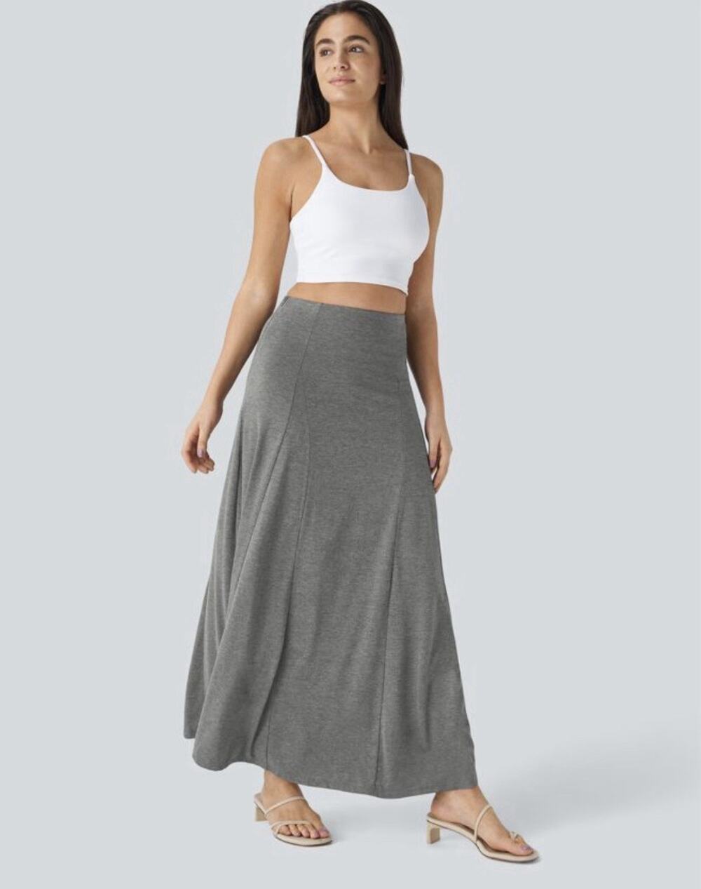 NWT Women’s Gray Solid Knit A-Line High Rise Maxi Skirt, Size XS, Side Zip